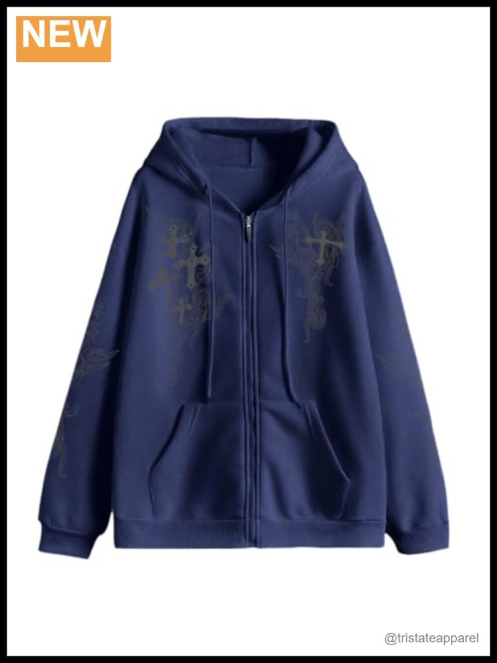 Zip Up Hoodie Graphic Gothic Cross Grunge Oversized Streetwear Sweatshirt